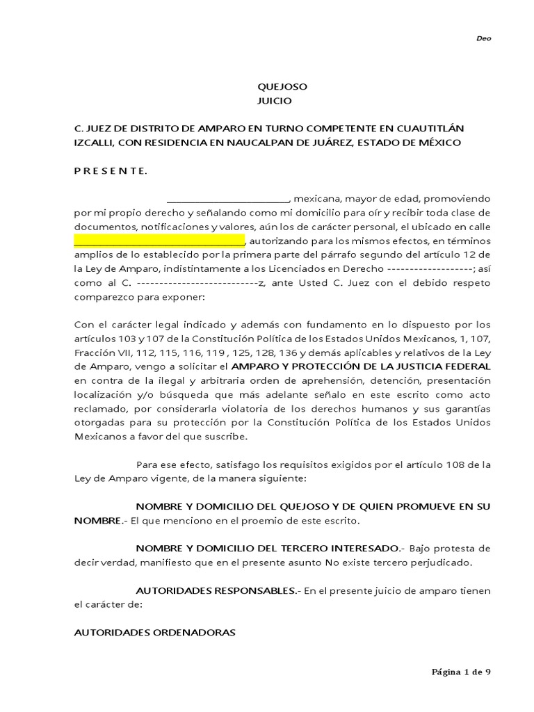 Demanda de Amparo Indirecto Penal | PDF | Debido al proceso | Violación