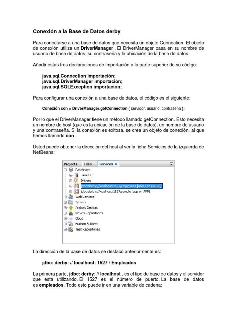 Conexión JDBC a Base de Datos Derby | PDF | Archivo de computadora ...