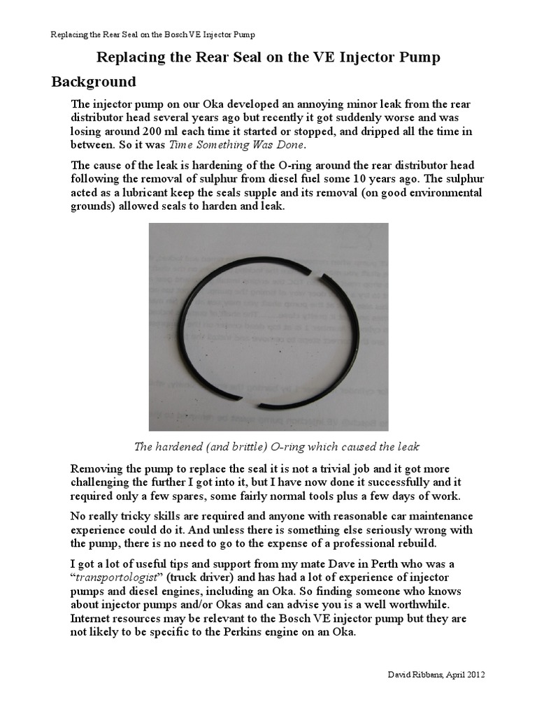Resealing The VE Injector Pump PDF Fuel Injection Screw