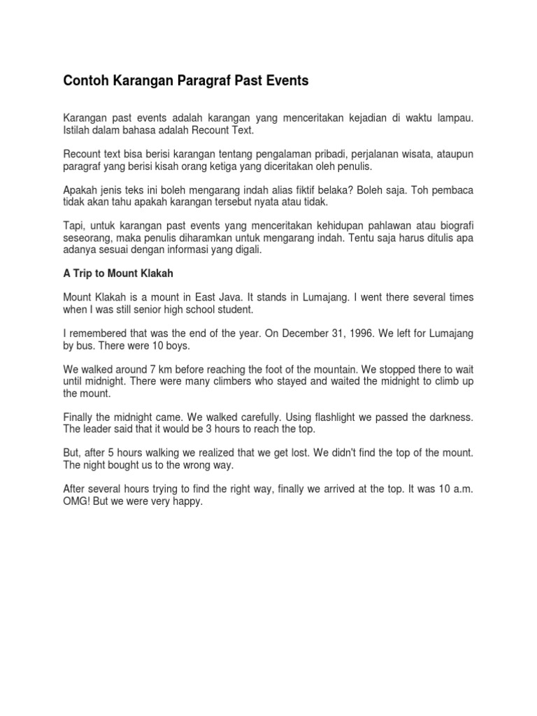 Contoh Karangan Paragraf Past Events Pdf