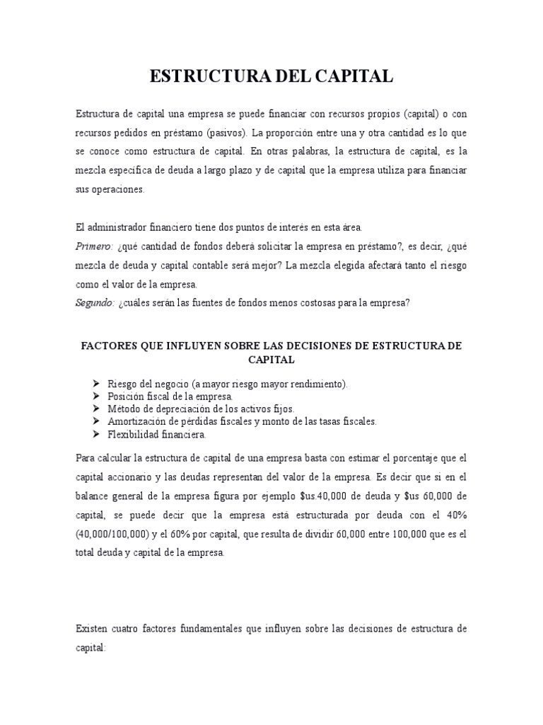 Estructura Del Capital | PDF | Deuda | Compartir (Finanzas)