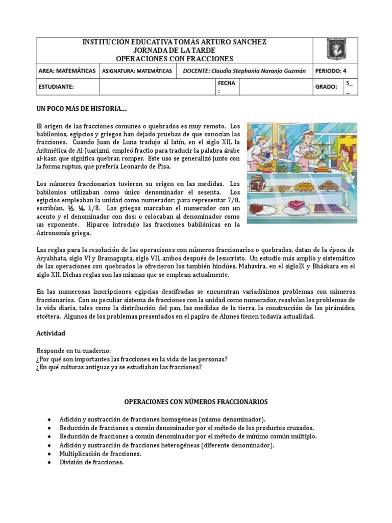 Taller de Fracciones para Quinto Grado | PDF | Fracción (Matemáticas ...