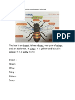 The Bee Is An Insect. It Has A Head, Two Pair of Wings, and An Abdomen. It Stings. It Is Yellow and Black in Colour. It Is A Scary Insect