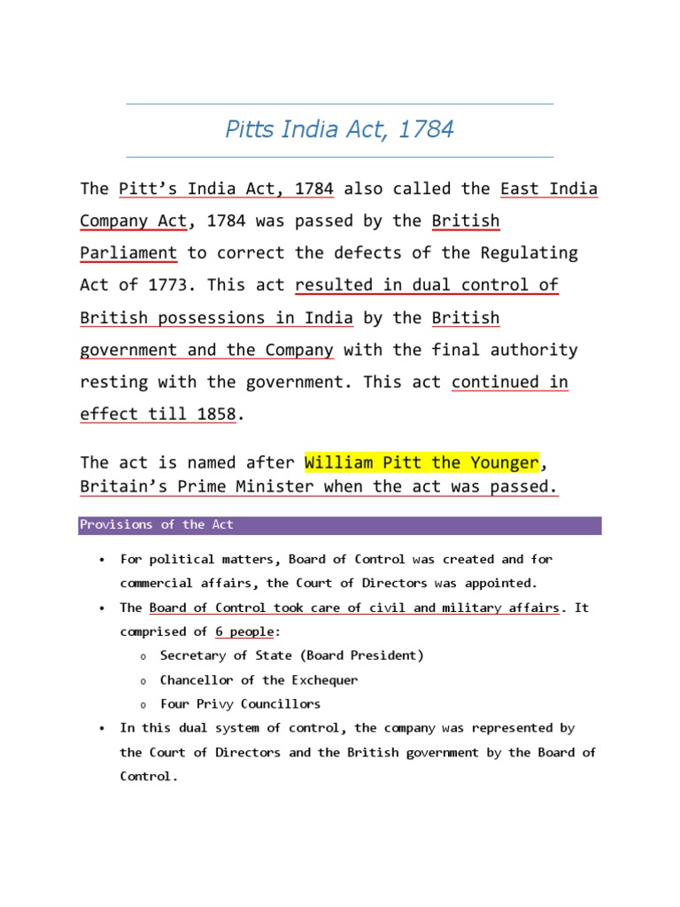 Pitts India Act PDF