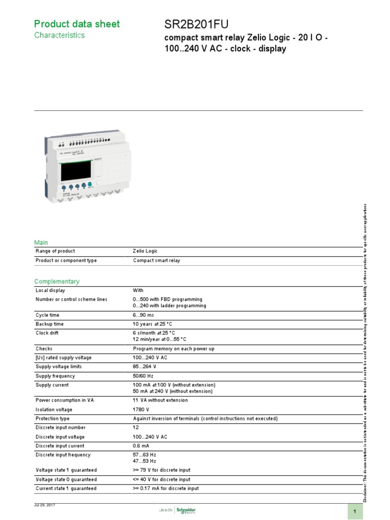 Zelio Logic SR2B201FU Smart Relay | PDF | Relay | Electrical Components