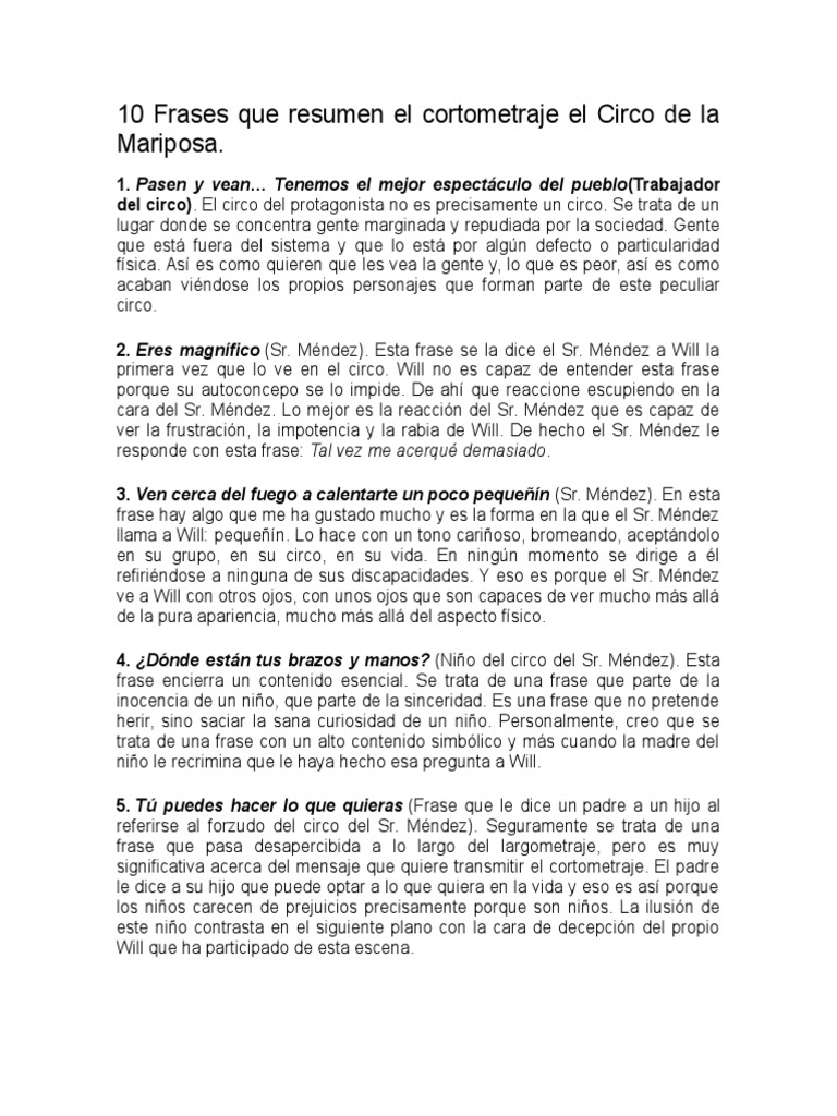 10 Frases que resumen el cortometraje el Circo de la