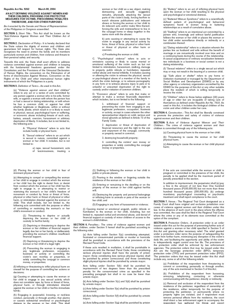 Ra 9262 Vawc Restraining Order Victimology