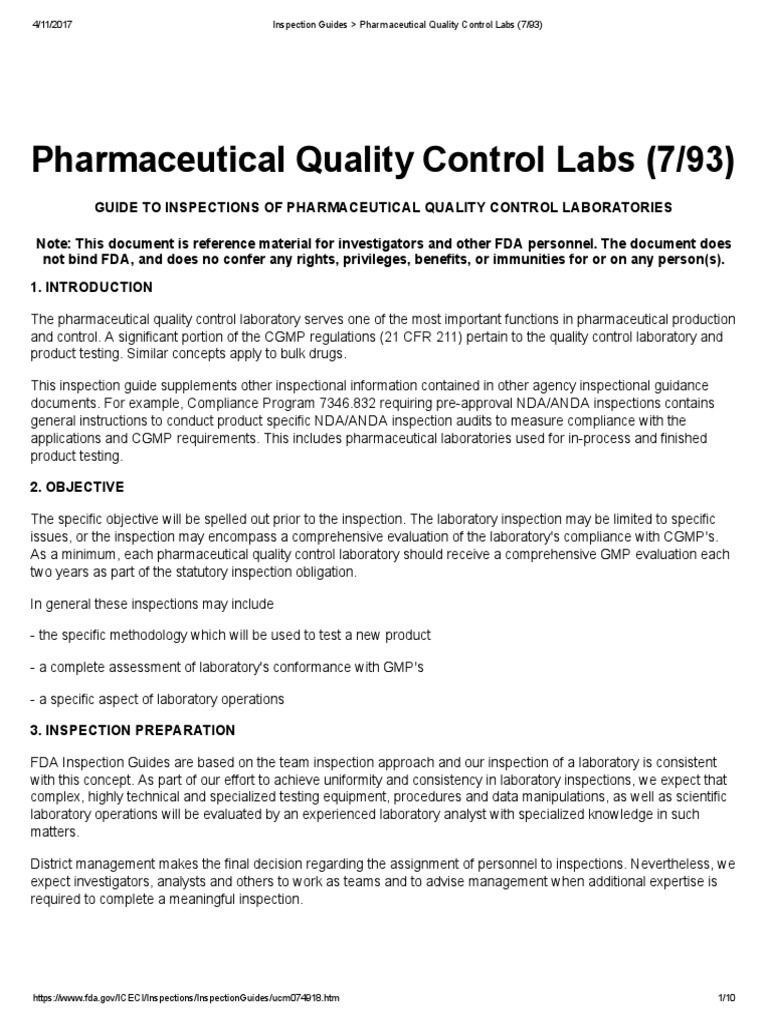 Inspection Guides Pharmaceutical Quality Control Labs (7 93) PDF