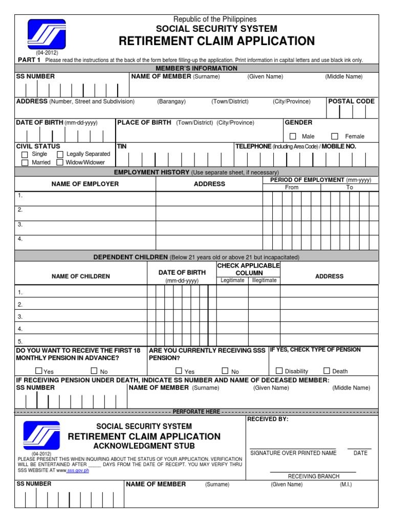 SSSForm Retirement Claim | PDF | Identity Document | Social Security  (United States)