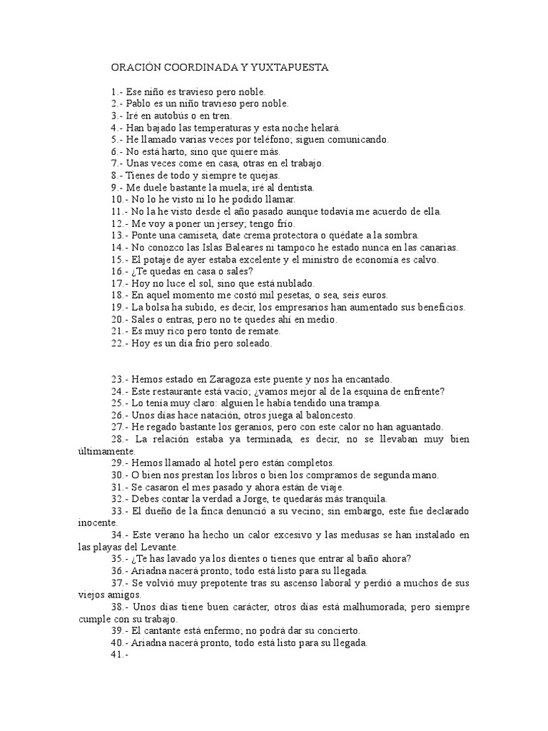Oración Coordinada y Yuxtapuesta Agitación Ocio