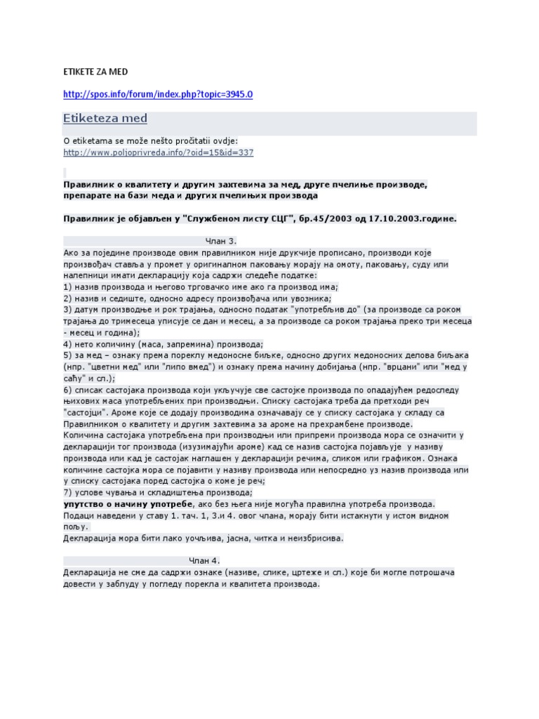 Etikete Za Med | PDF