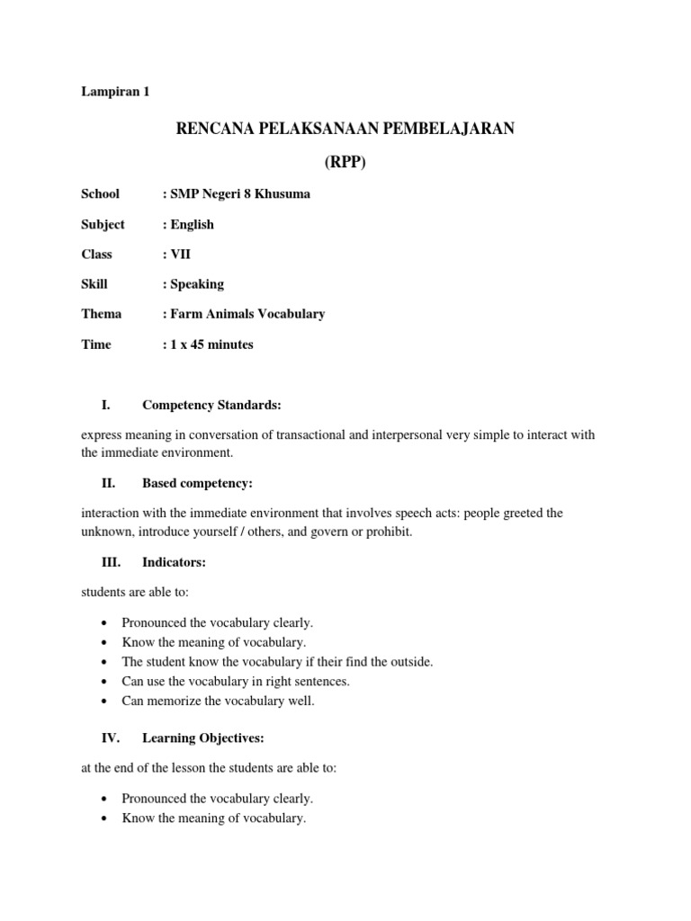 RPP Vocabulary Ok | PDF | Vocabulary | Teachers