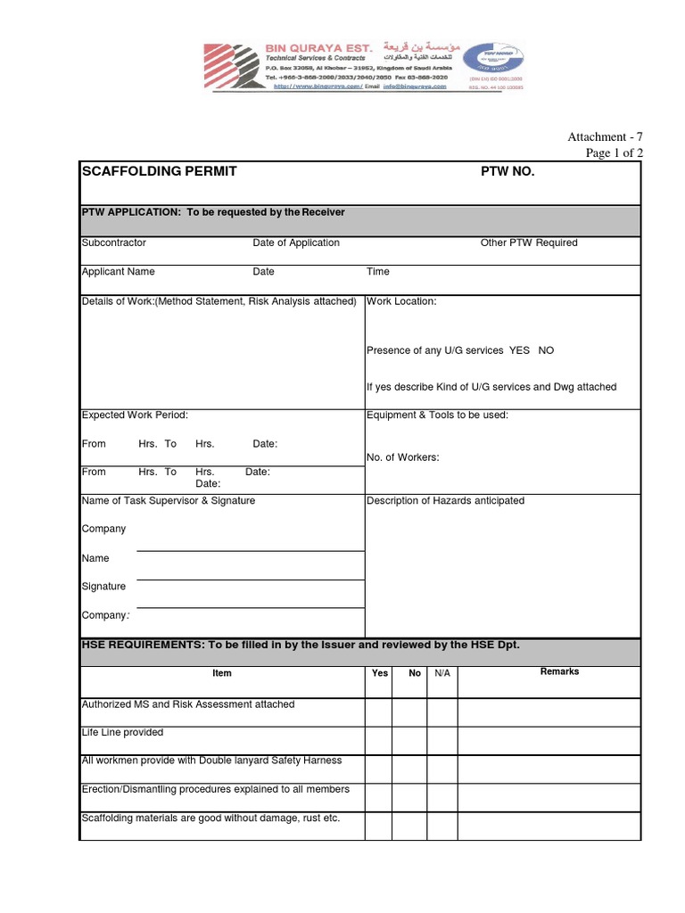 Attachment 7 Scaffolding Permit PDF Prevention Safety
