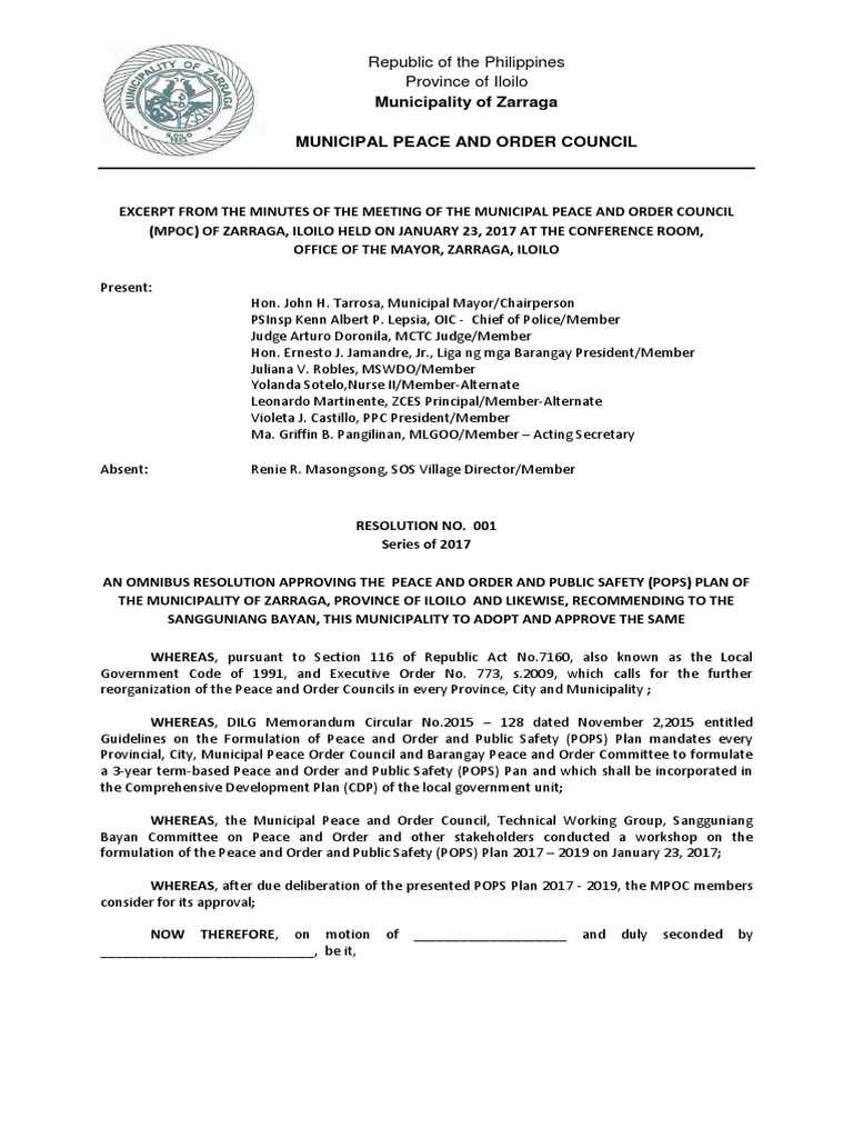 Zarraga MPOC Approves POPS Plan 2017-2019 | PDF | Public Law | Philippines