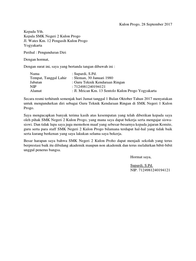 Contoh Surat Pengunduran Diri Dari Sekolah Pdf