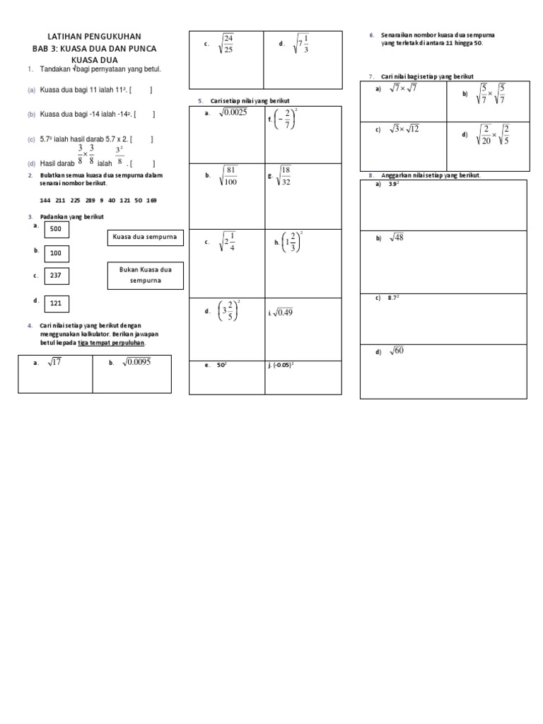 LATIHAN PENGUKUHAN Kuasa Dua Dan Punca  PDF