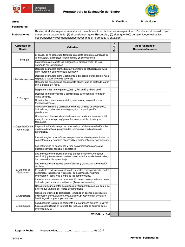 Formato para Evaluar Silabo | PDF | Evaluación | Aprendizaje