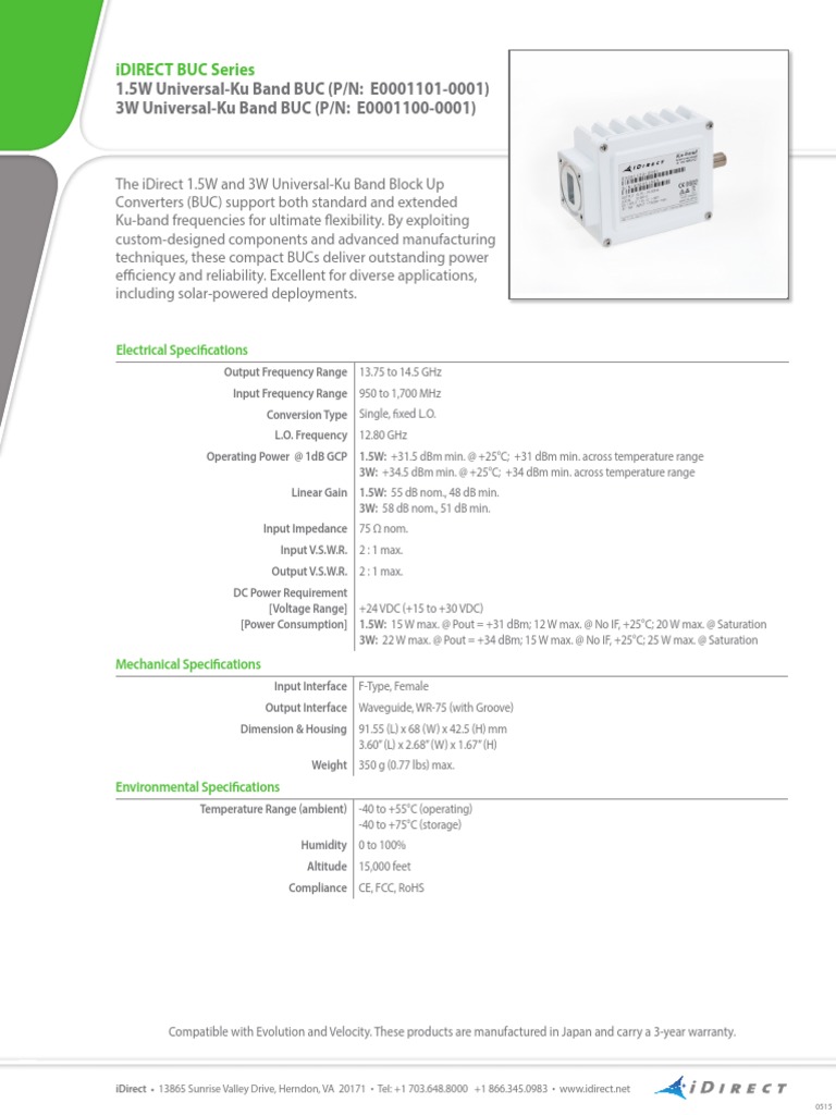 iDirect Universal-Ku Band BUC Specs | PDF | Decibel | Manufactured Goods