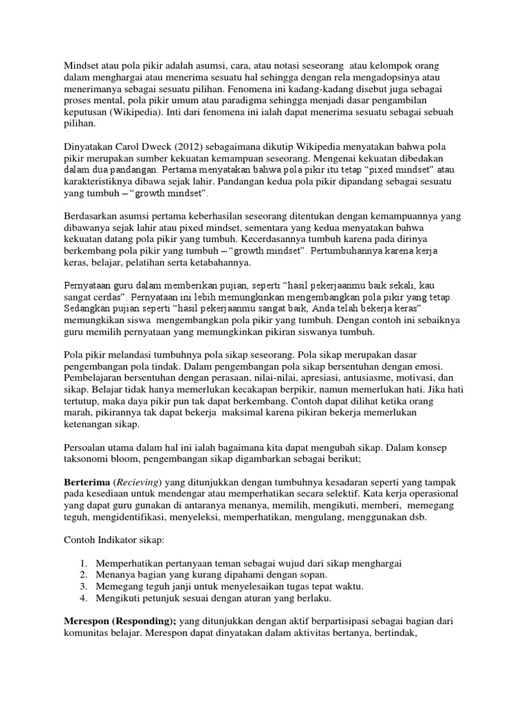 Mindset Atau Pola Pikir Adalah Asumsi Pengertian Pdf