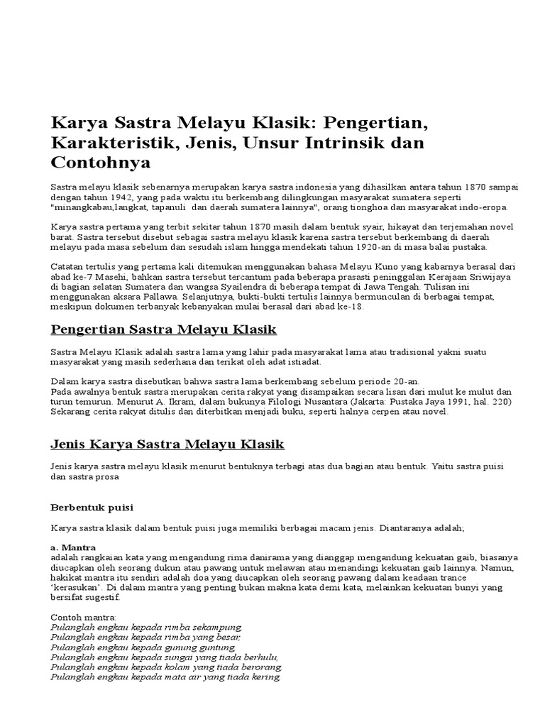 Karya Sastra Melayu Klasik | PDF