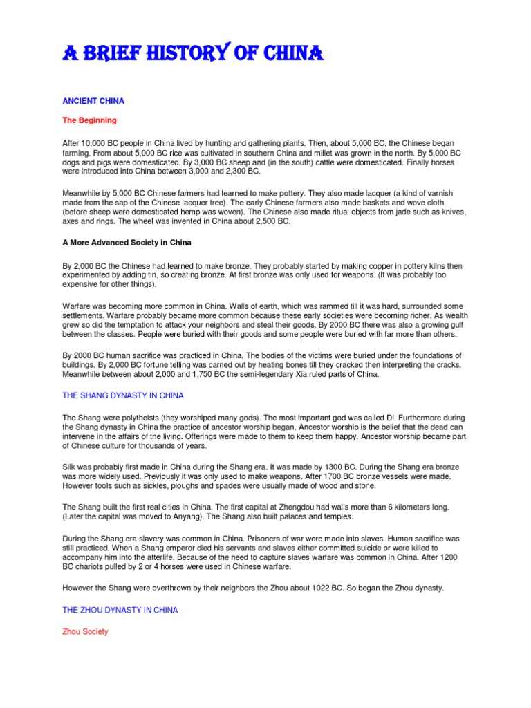 Brief History of China | PDF | Qing Dynasty | Han Dynasty