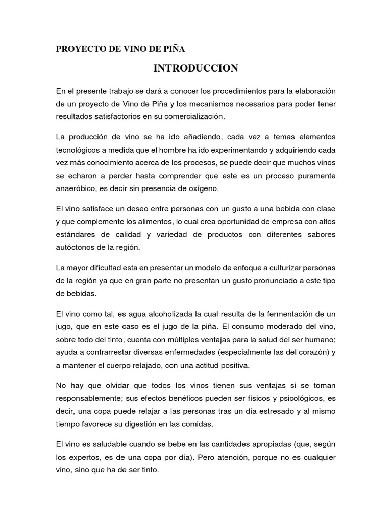 Proyecto de Vino Artesanal de Piña | PDF | Vino | Producto (Negocio)