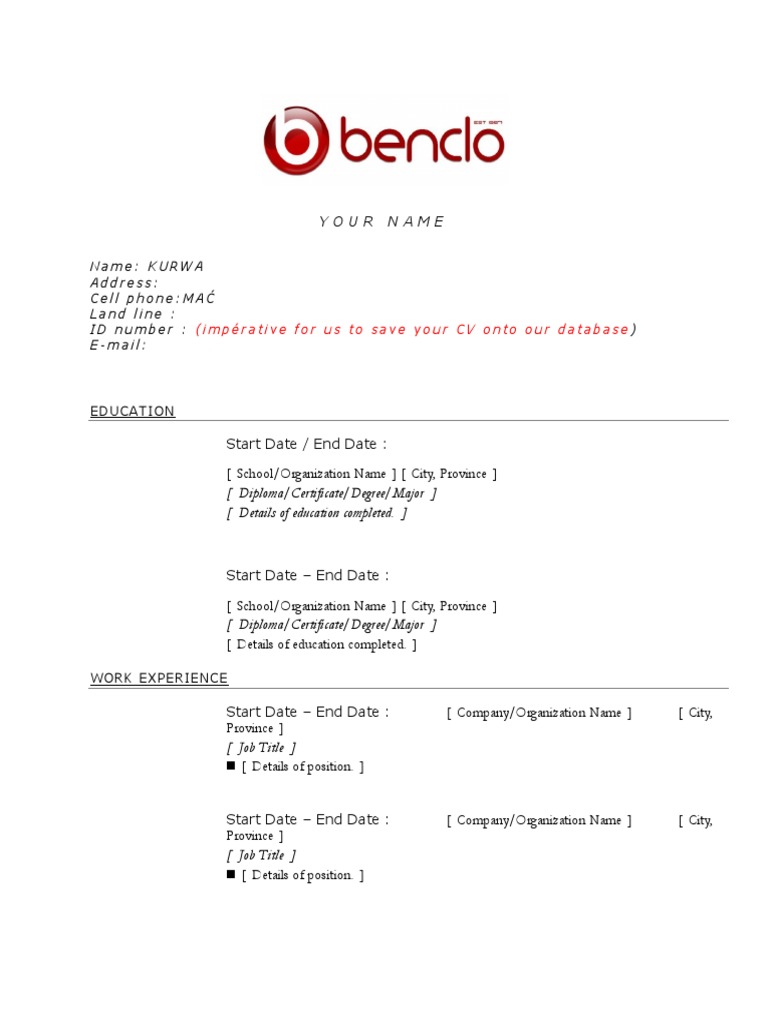 CV Template for Contact Information | PDF