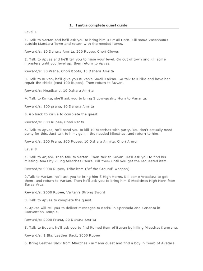 Tantra Online Complete Quest Guide | PDF | Nature