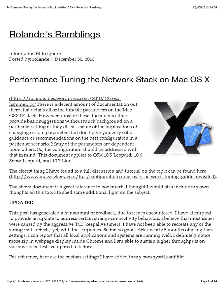 Tuning Mac OS X Network Performance | PDF | Transmission Control ...