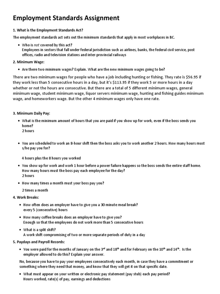 Employment Standards Assignment | Wage | Layoff | Free 30-day Trial
