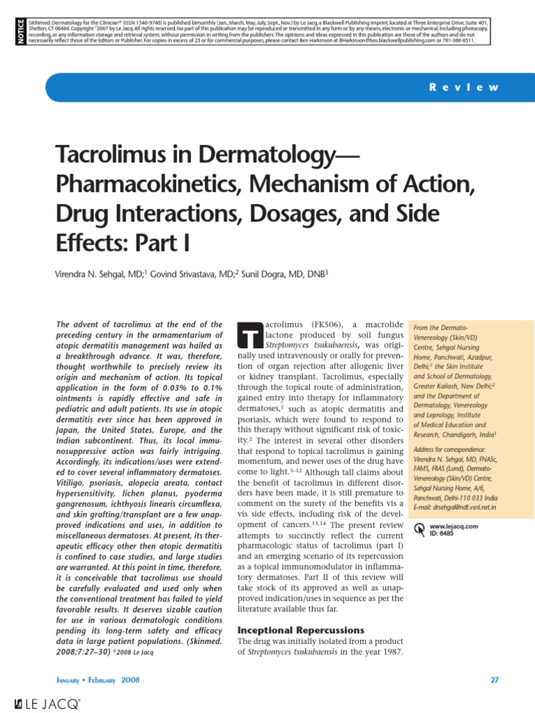Tacrolimus in Dermatology | PDF | Drugs | Pharmacology
