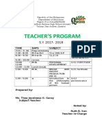 Teacher'S Program: Time Days Subject Grade