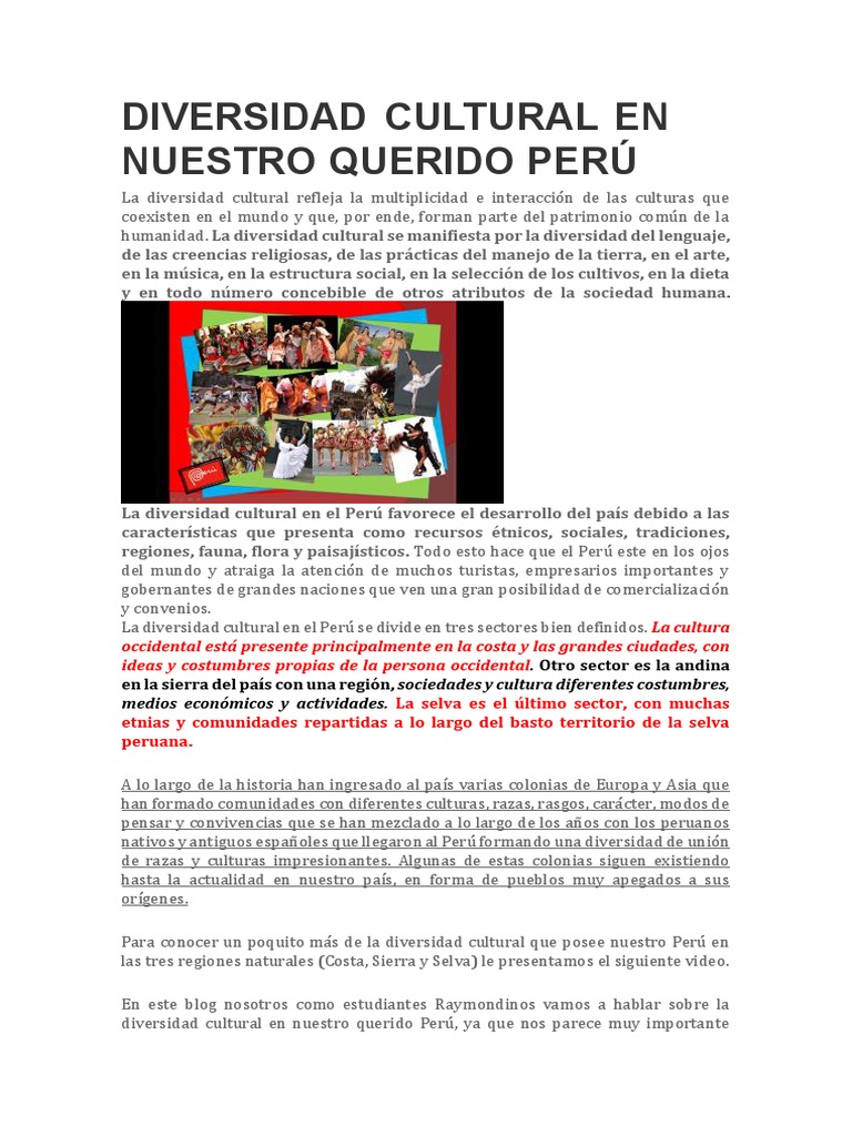 Diversidad Cultural en el Perú | PDF | Diversidad cultural | Perú