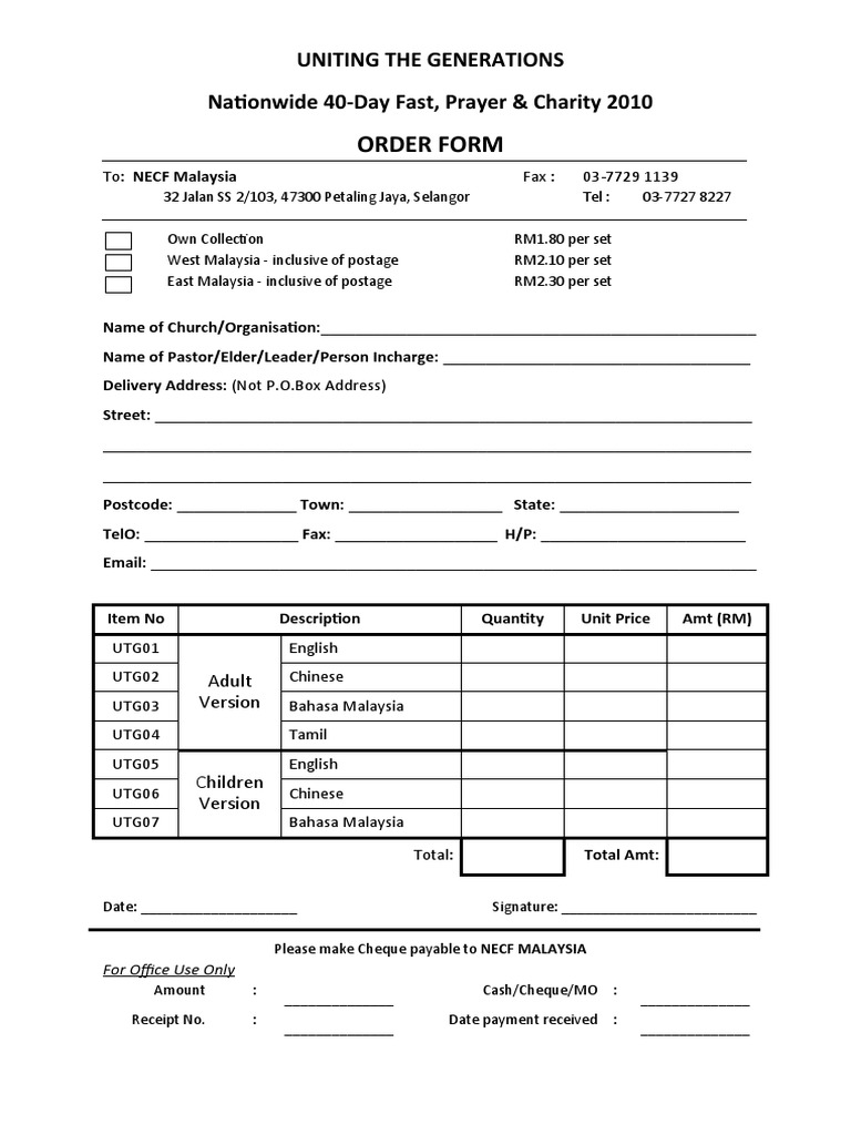 Church Event Order Form | PDF