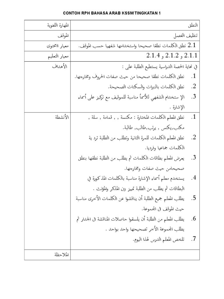 Contoh Rph Bahasa Arab Tahun 1  RexrtRichardson