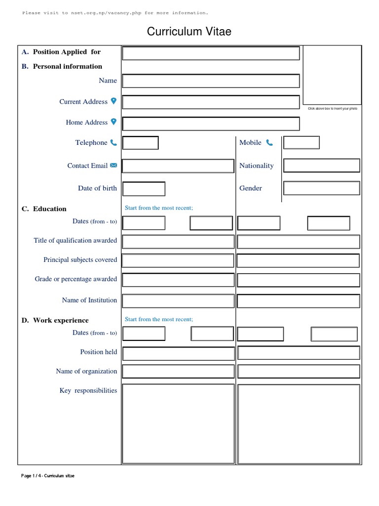 Curriculum Vitae: Position Applied For Personal Information | PDF