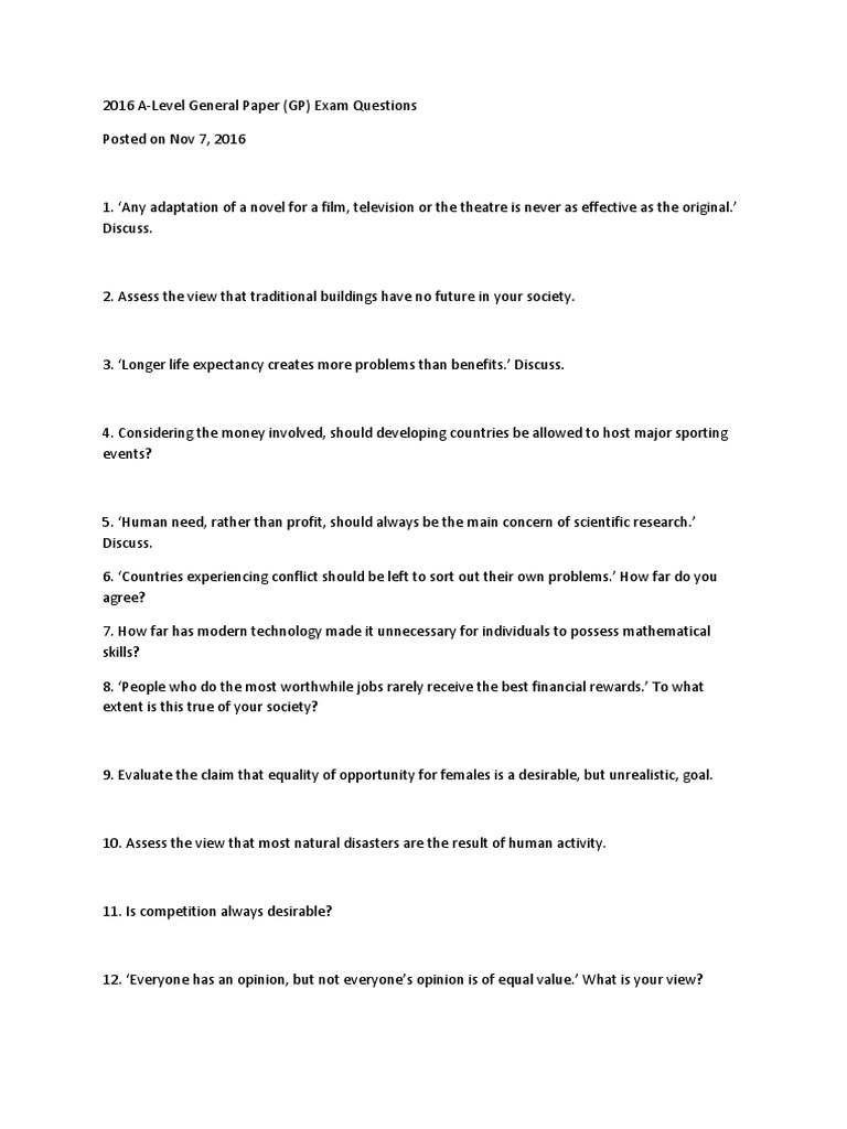 2016 A-Level GP Exam Questions | PDF | Games & Activities