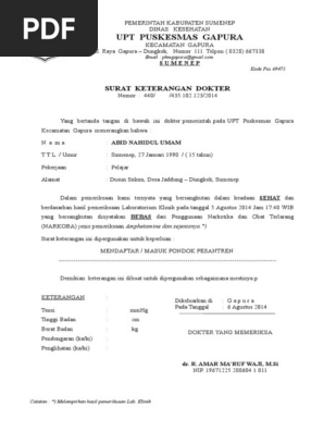 Surat Dokter Bebas Narkobadoc