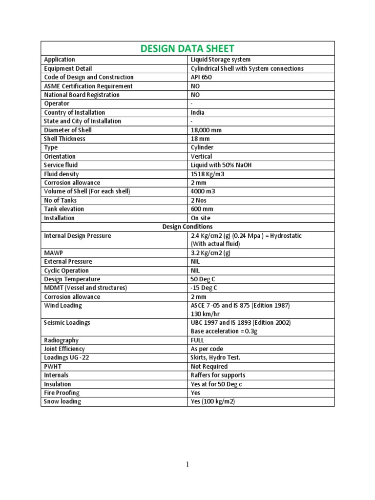 4000 m3 Storage Tank Data Sheet PDF Mechanical Engineering Nature
