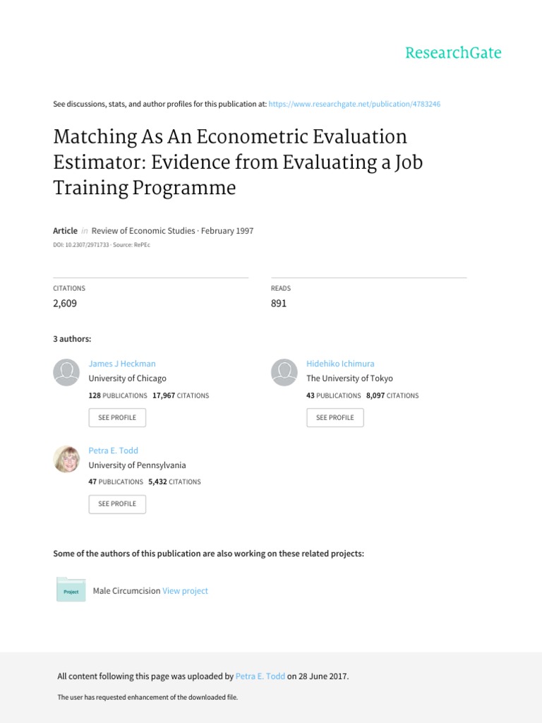 Matching As An Econometric Evaluation Estimator Evidence From Evaluating A Job Training
