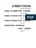 Friday League Monday Training Times