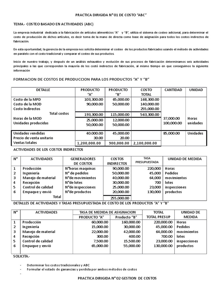 Costeo ABC en Productos Alimenticios | PDF | Estado de resultados ...