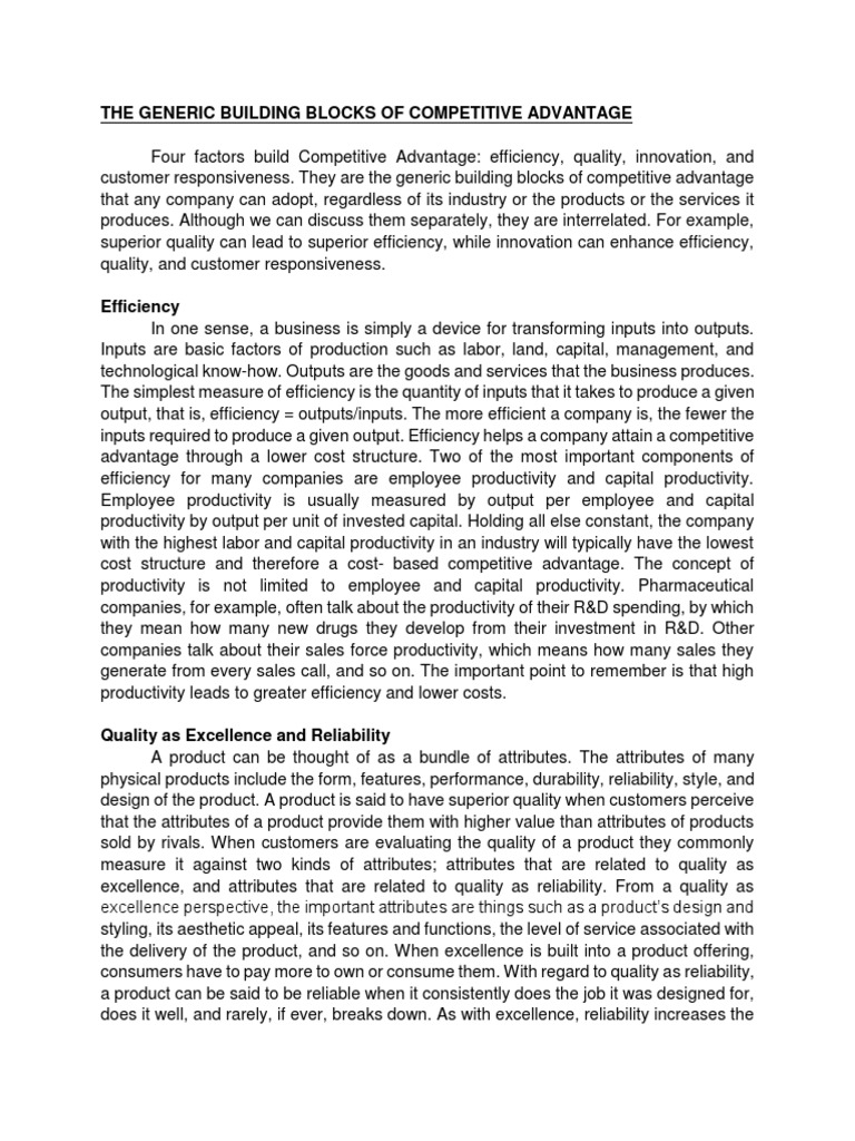 Four Building Blocks of Competitive Advantage | PDF | Competitive ...