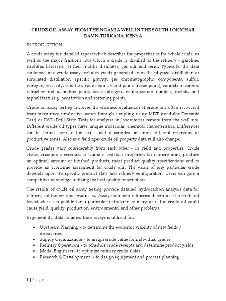 Ngamia Well Crude Oil Assay Report | PDF | Oil Refinery | Petroleum