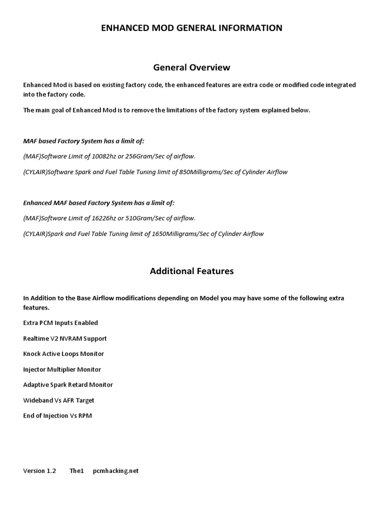 Enhanced Mod General Information | PDF | Fuel Injection | Rotating Machines