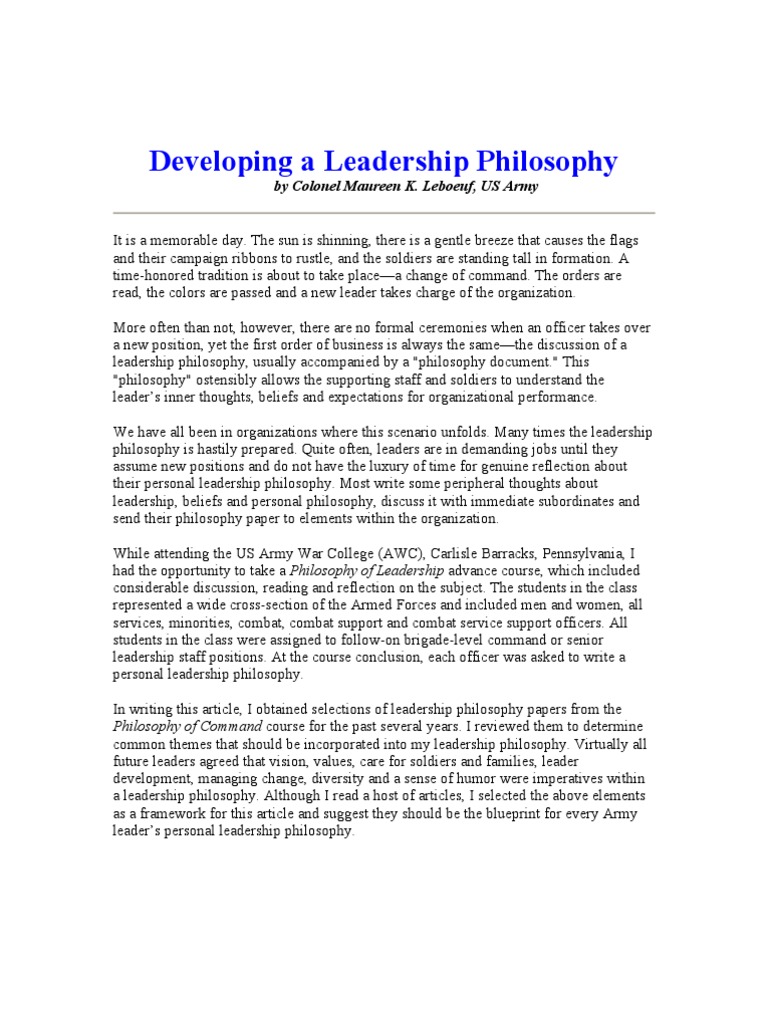 personal leadership philosophy essay pdf