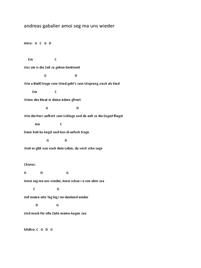 Amoi Seg Ma Uns Wieder Text Deutsch