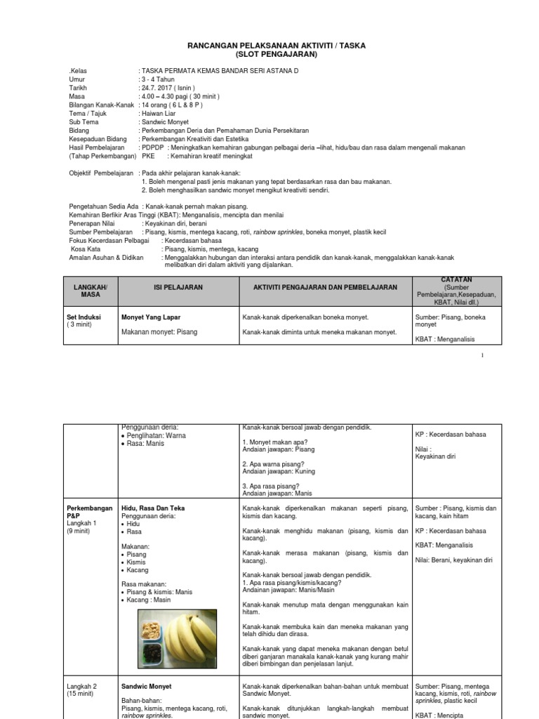 Rancangan Pengajaran Aktiviti Taska Perkembangan Deria Dan Pemahaman Dunia Persekitaran Pdf