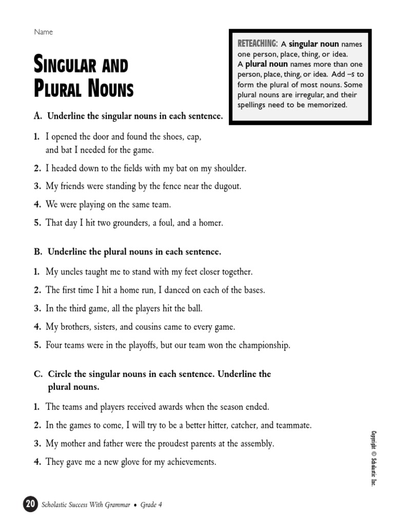 02 Singular And Plural Nouns 6 Pdf Plural Mouse