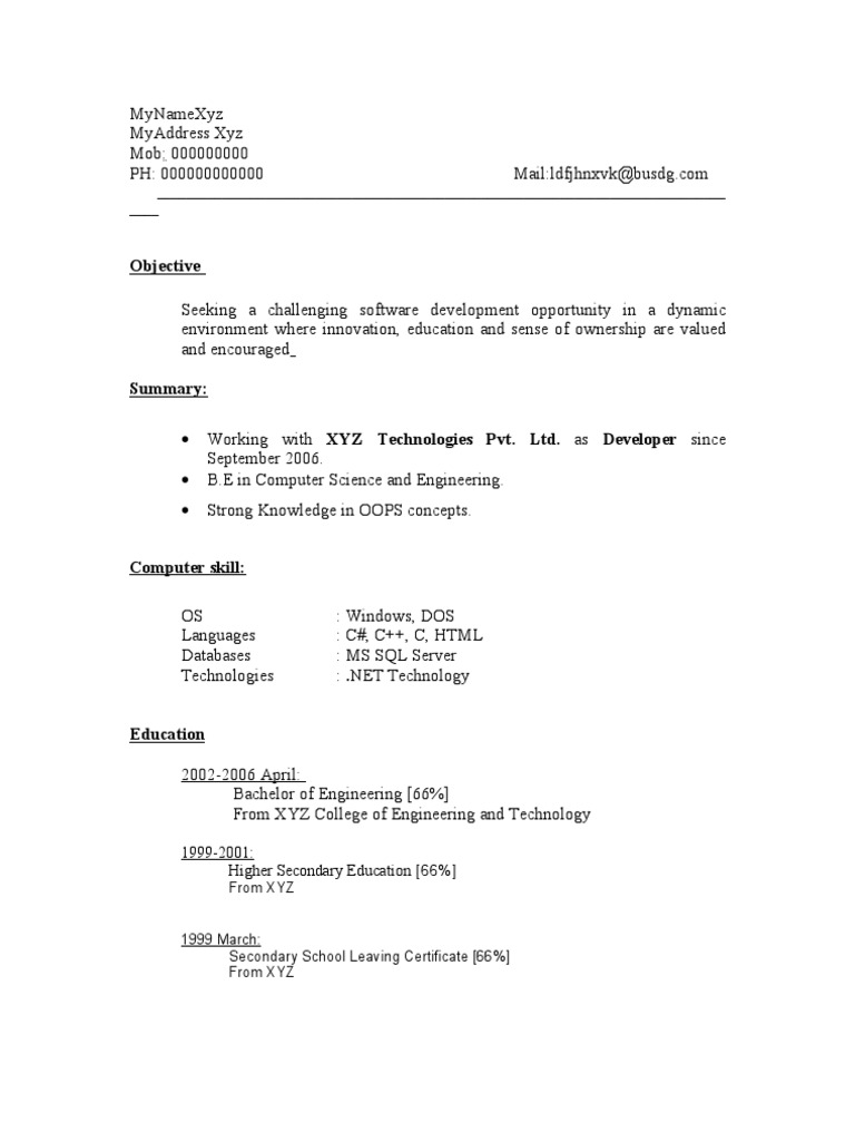 Software Developer Resume Summary | PDF | Microsoft Sql Server ...